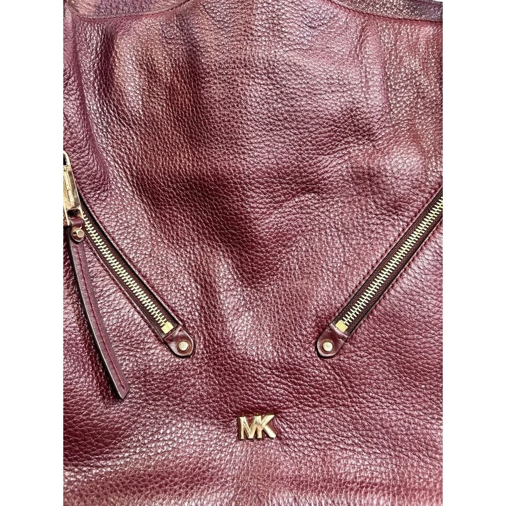 Michael Kors Burgundy Pebbled Shoulder Bag Gold Hardware Zip Inner Pockets